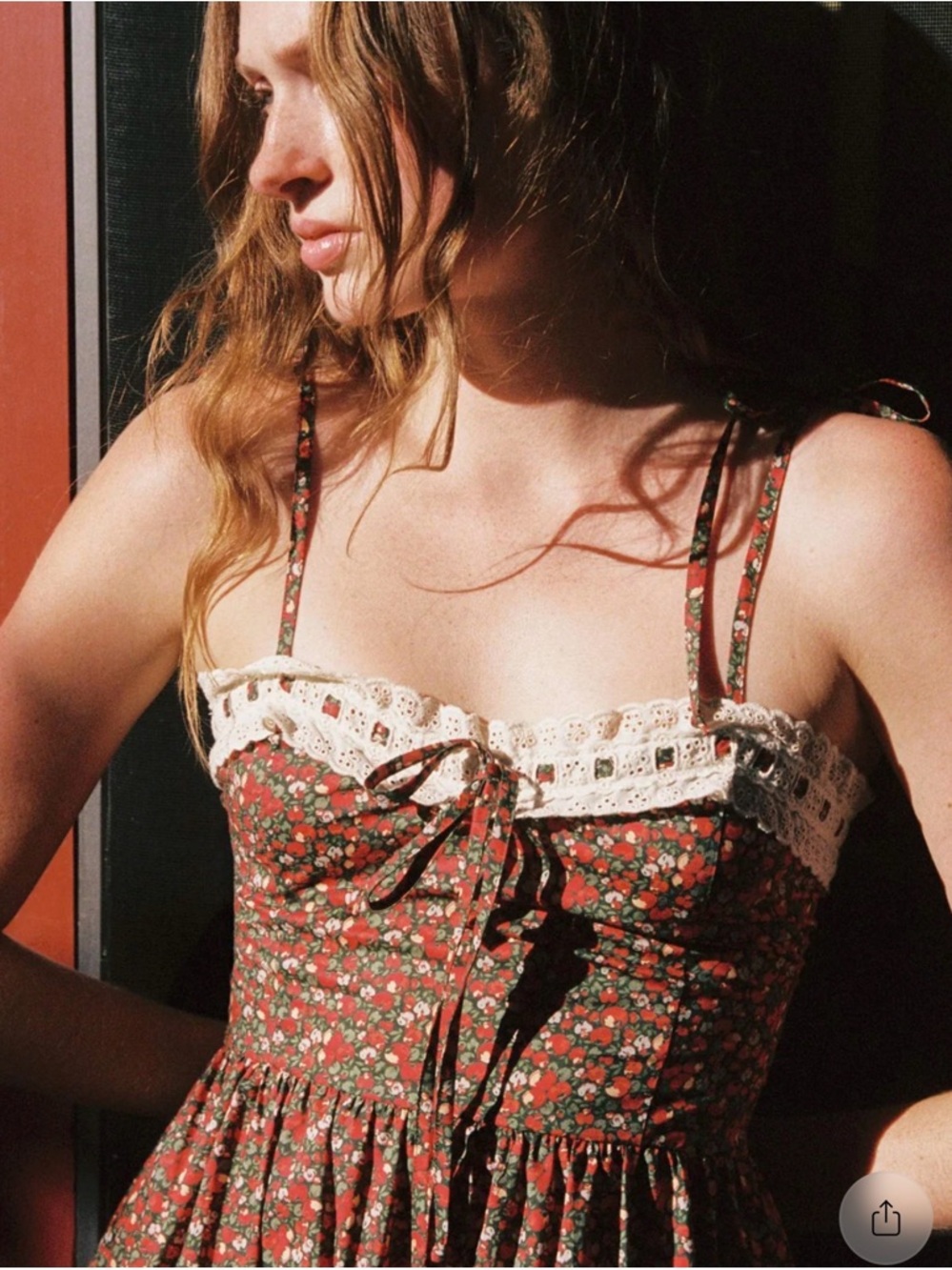 Christy Dawn Red Floral Lace-Trim Sundress